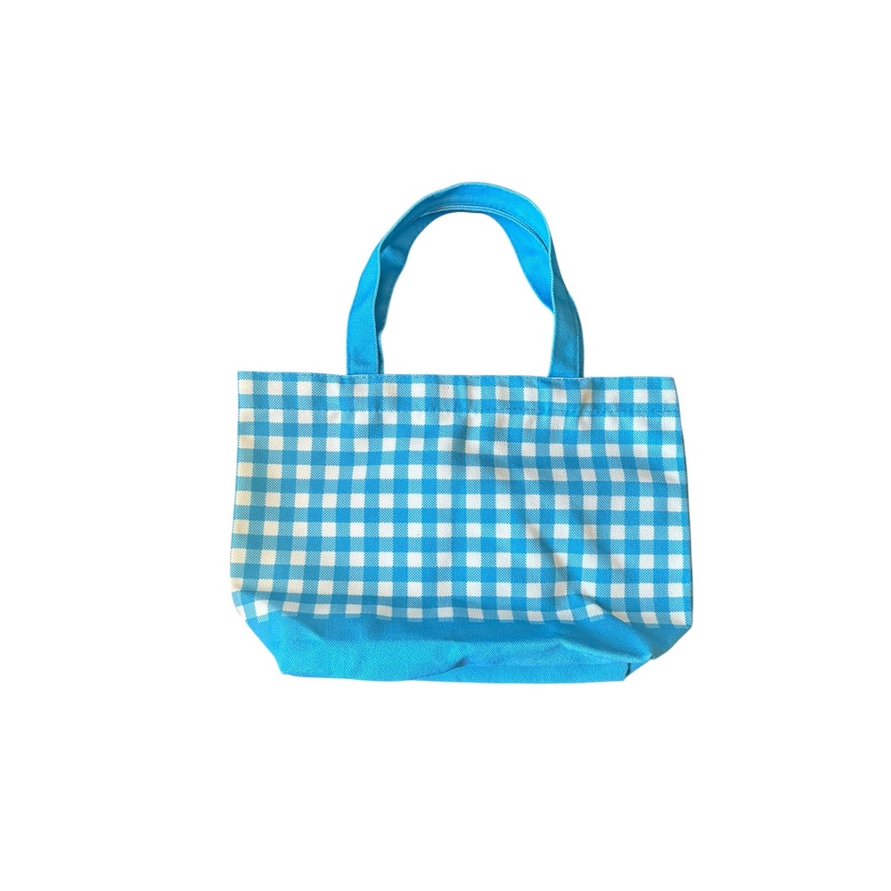 Garden Blue Gingham Mini Tote Bag‎ Small Fabric Handbag Lunch Bag 12x8